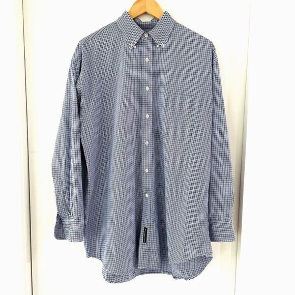Vintage 90s Y2K Abercrombie & Fitch Check Blue Button Up Long Sleeve Shirt 15.5 - Picture 1 of 11